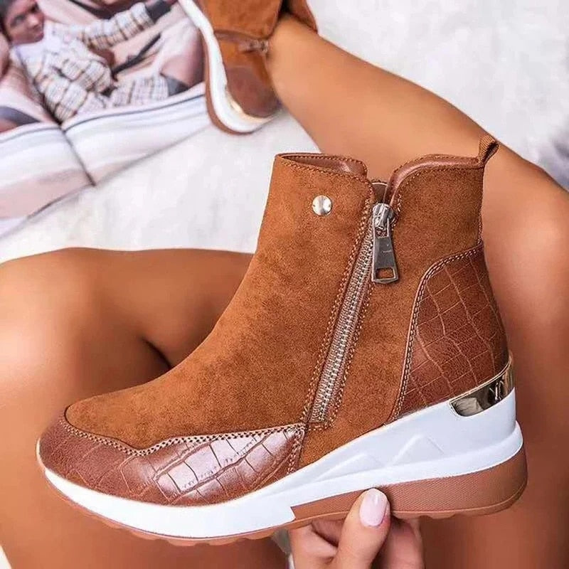Tivelle | Women's Orthopedic Sneaker Ankle Boots - Light Brown - Image 1