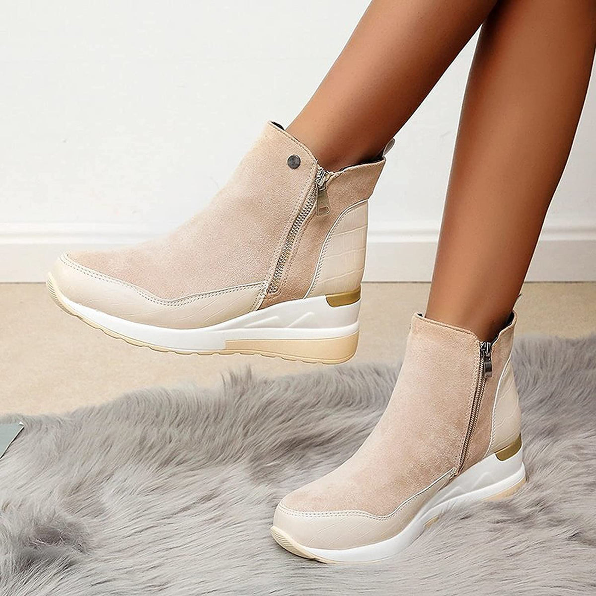 Tivelle | Women's Orthopedic Sneaker Ankle Boots - Light Brown - Image 2