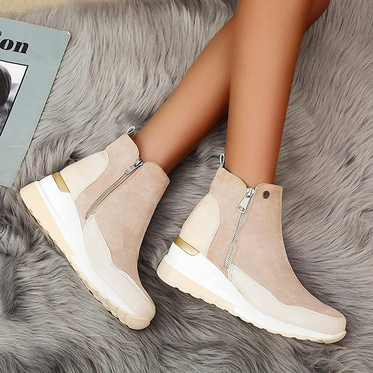 Tivelle | Women's Orthopedic Sneaker Ankle Boots - Light Brown - Image 3
