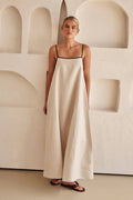 Tivenne | Women's Relaxed Maxi Dress with Contrast Trim - Beige - Image 1