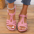 Tivora | Women's Block Heel Sandals T-Bar Strappy - Pink - Image 1