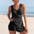 Tivorna | Women's One-Piece Swimdress Lace Overlay - Black - Image 1
