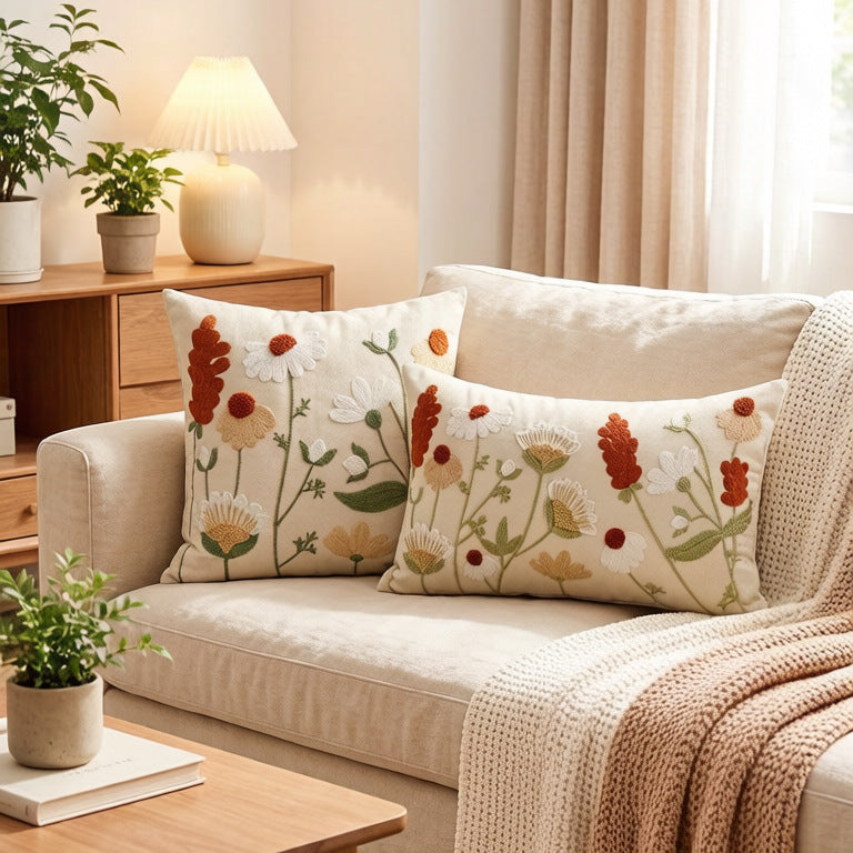 Tivourne | Embroidered Cushion Cover - Cream - Image 10