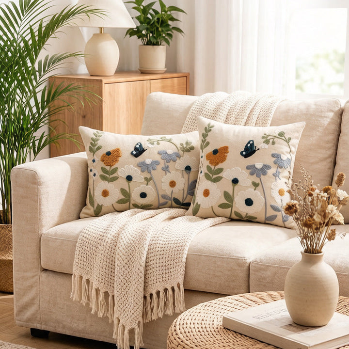 Tivourne | Embroidered Cushion Cover - Cream - Image 7