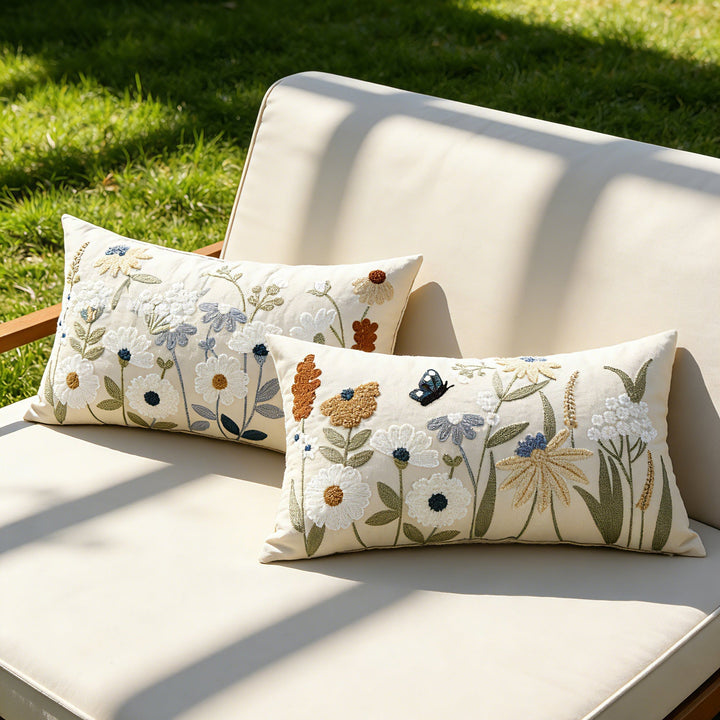Tivourne | Embroidered Cushion Cover - Cream - Image 8