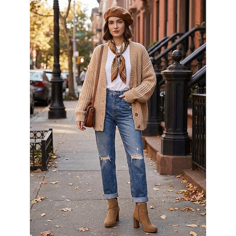 Tolvaine | Women's Block Heel Ankle Boots Buckle Detail - Camel - Image 4