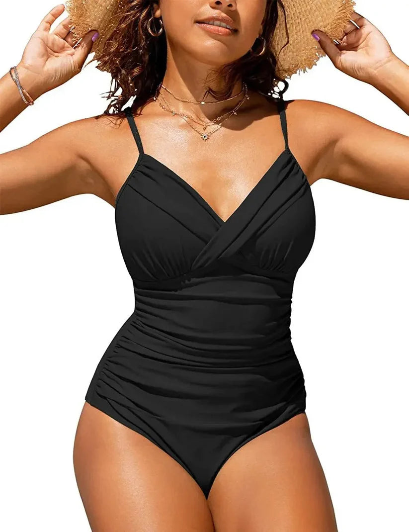 Tolvara | Women's One Piece Swimsuit Ruched Tummy Control - Black - Image 1