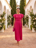Tolvara | Women's Pleated Evening Gown Dress - Hot Pink - Image 1