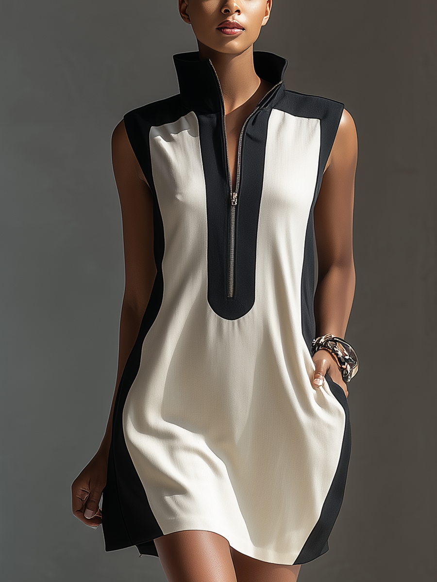 Valdine | Women's Mini Dress Zip Stand Collar - Image 3