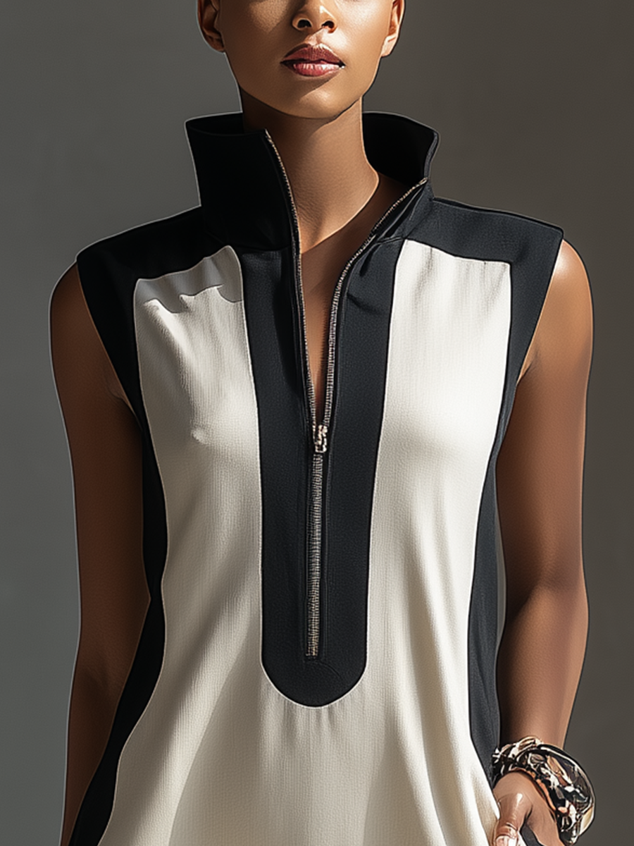 Valdine | Women's Mini Dress Zip Stand Collar - Image 4