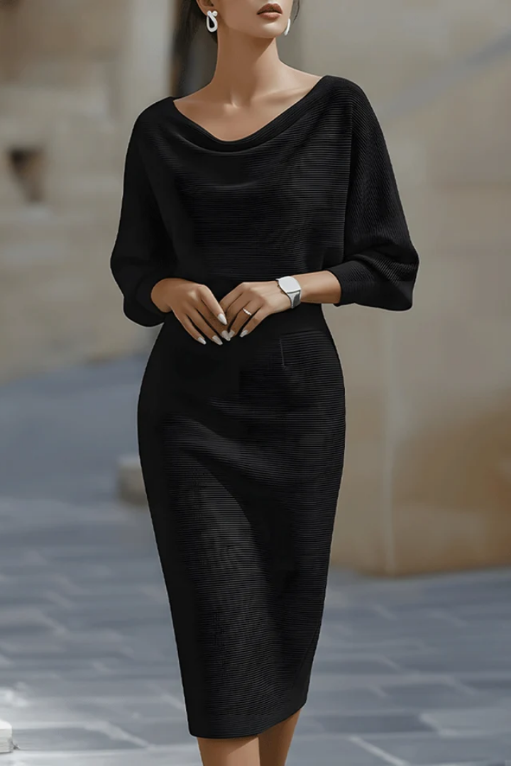 Valmere | Women's Cowl Neck Batwing Midi Dress - Navy - Image 9