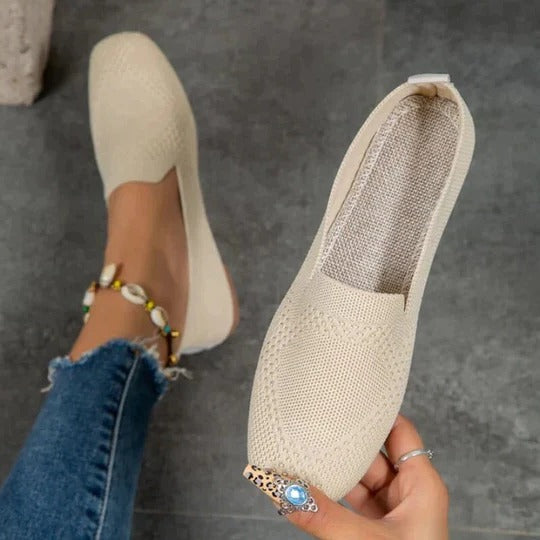 Varelith | Women's Knit Slip-On Flats - Cream - Image 1