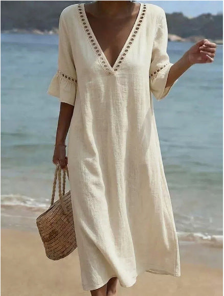 Veldaine | Women's Maxi Dress V-Neck Beach Style - Light Blue - Image 6