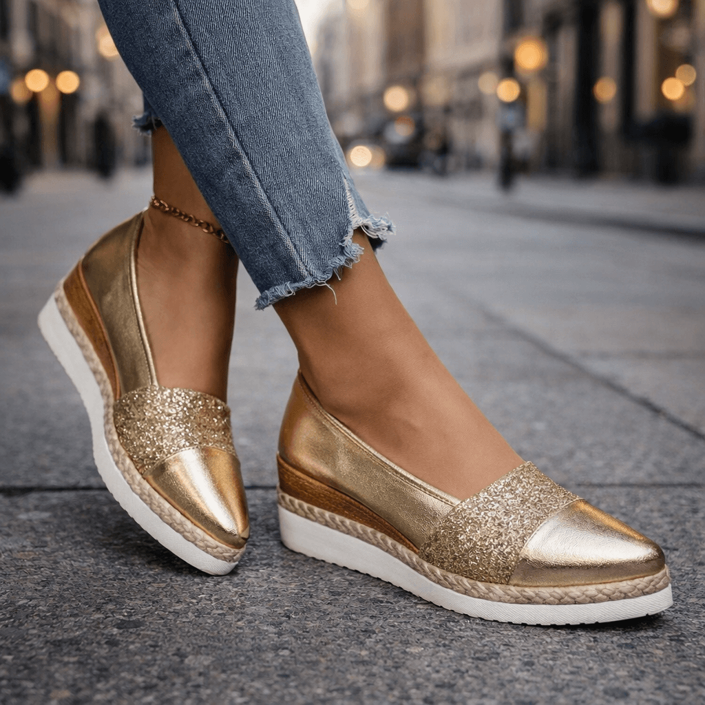 Veldara | Women's Espadrille Wedge Loafer Slip-On Shoes - Gold - Image 1