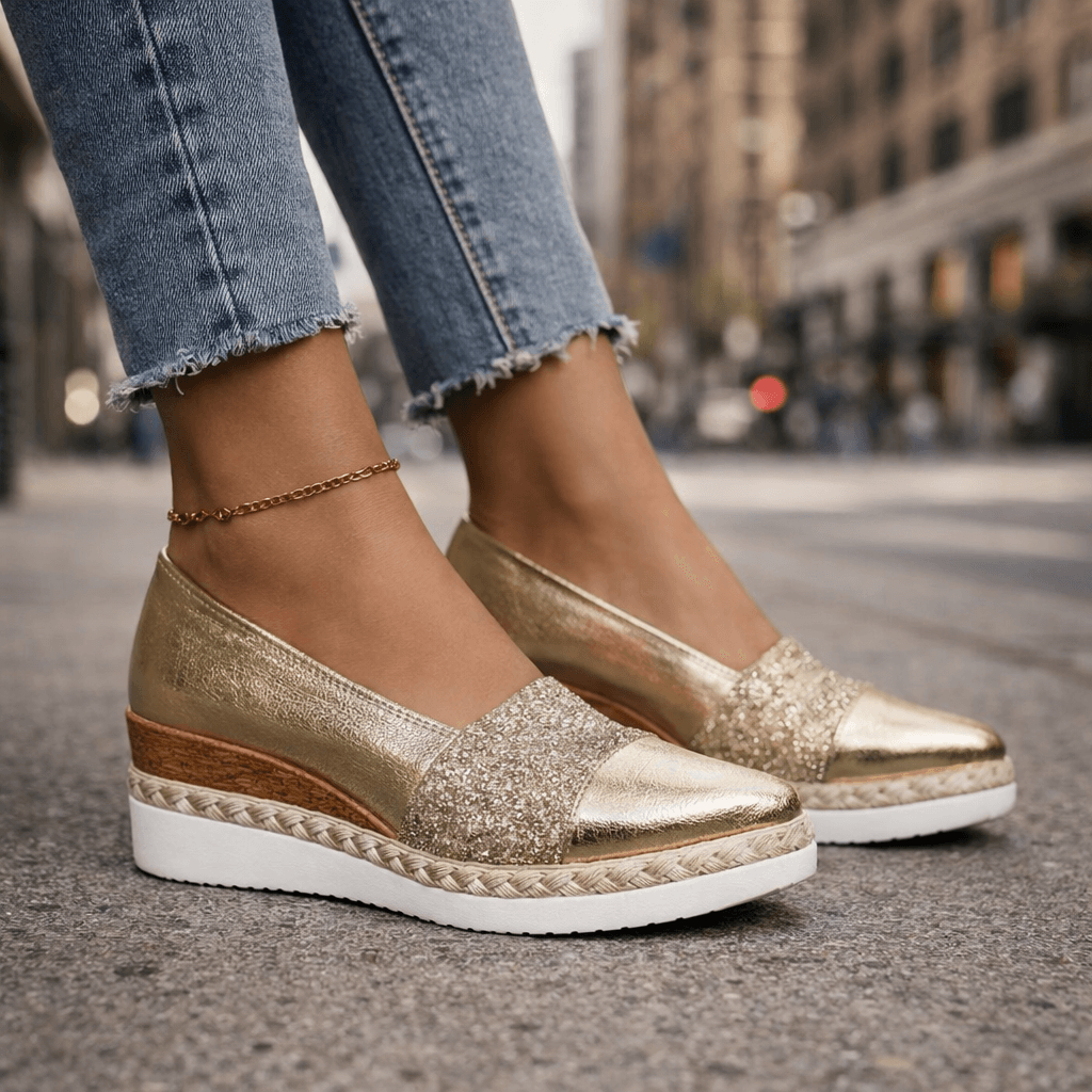 Veldara | Women's Espadrille Wedge Loafer Slip-On Shoes - Gold - Image 2