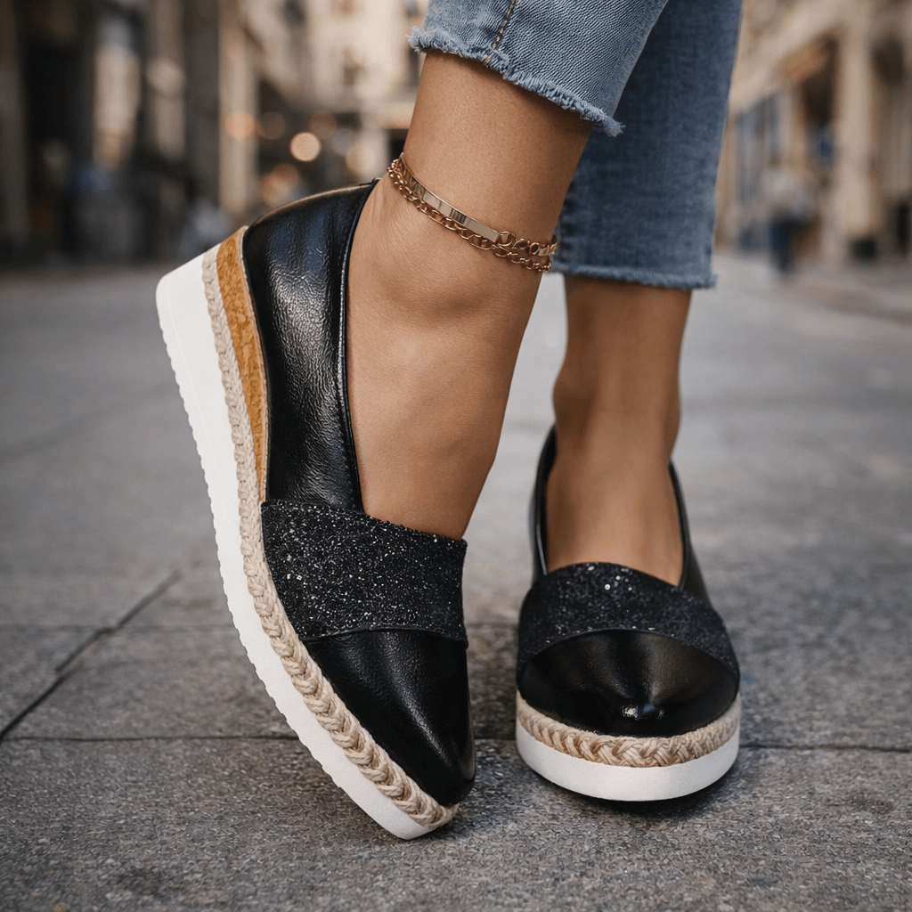 Veldara | Women's Espadrille Wedge Loafer Slip-On Shoes - Gold - Image 3