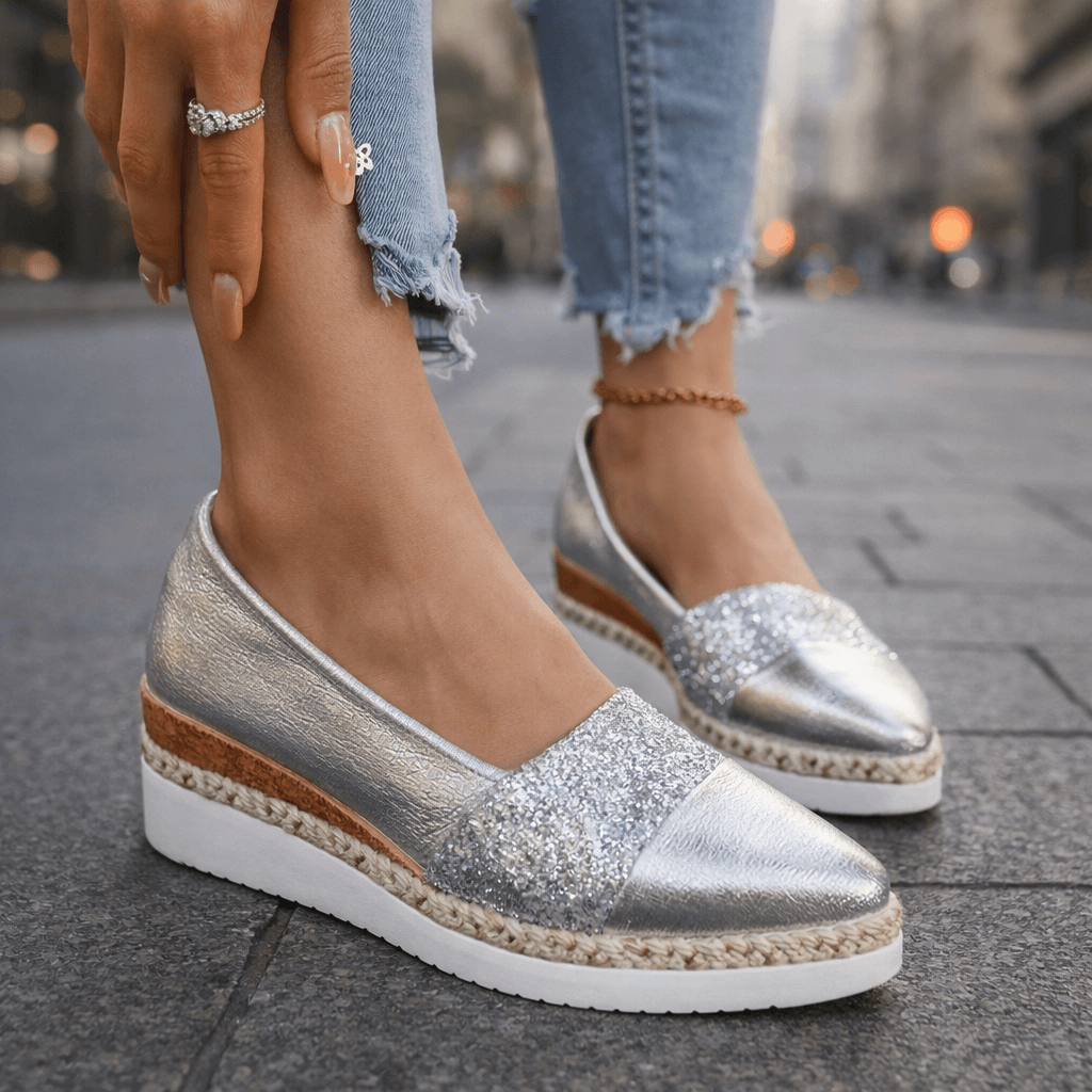 Veldara | Women's Espadrille Wedge Loafer Slip-On Shoes - Gold - Image 5
