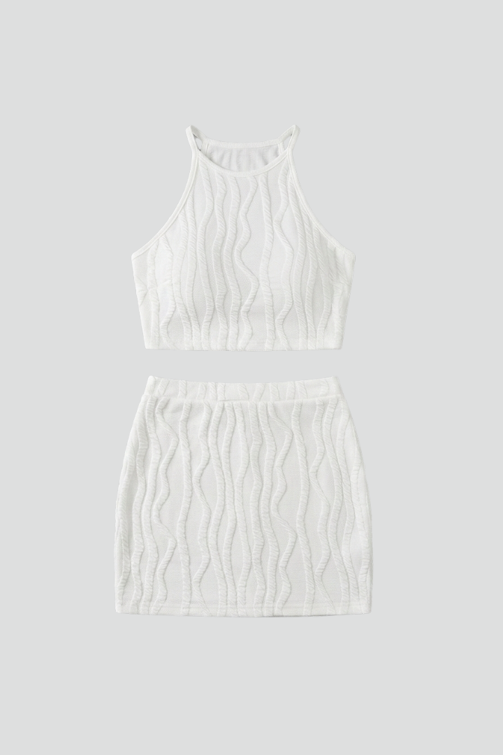 Veldoris | Women's Two Piece Set Halter Crop Top Mini Skirt - White - Image 2