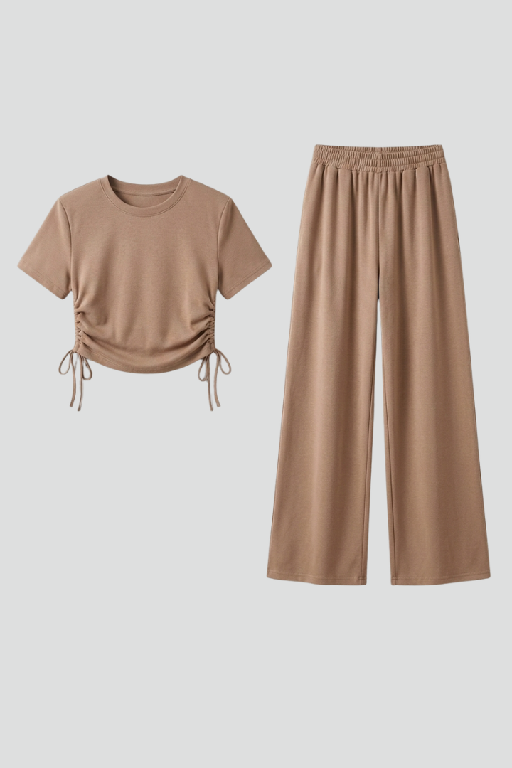 Veldoune | Women's Two Piece Set Crop Top & Wide Leg Trousers - Hot Pink - Image 2