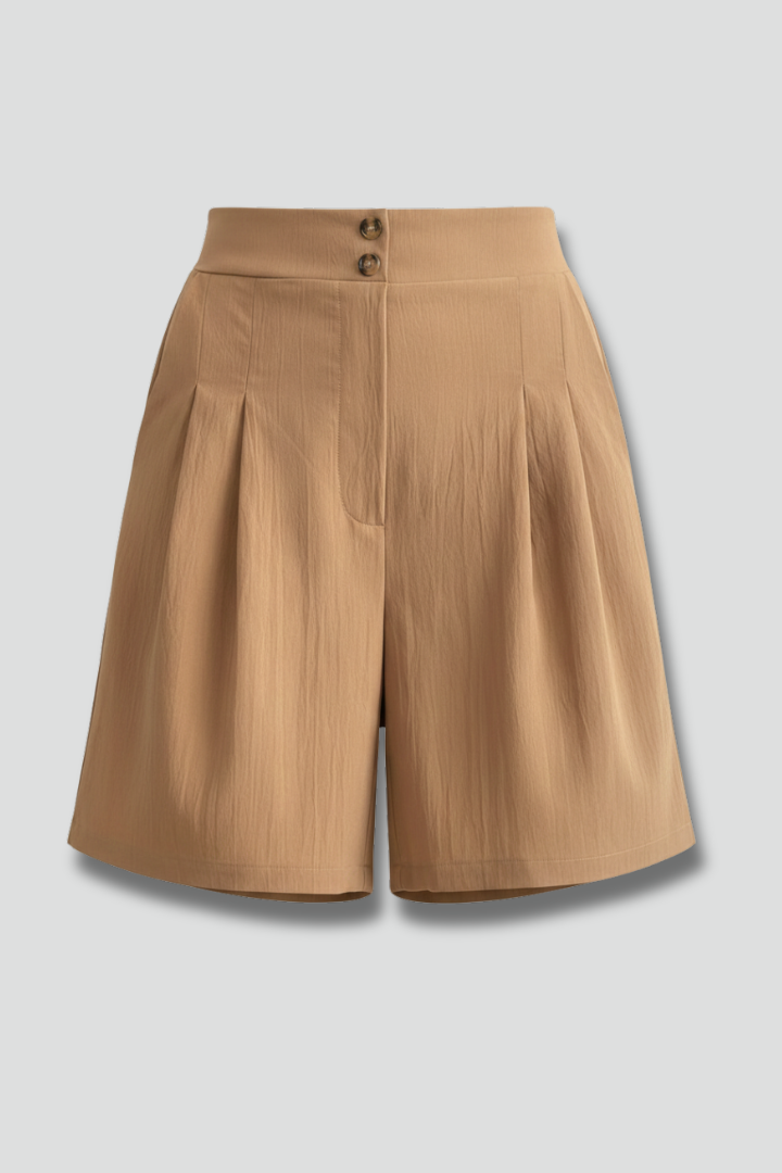 Veldoure | Women's High Waist Pleated Tailored Shorts - Camel - Image 1