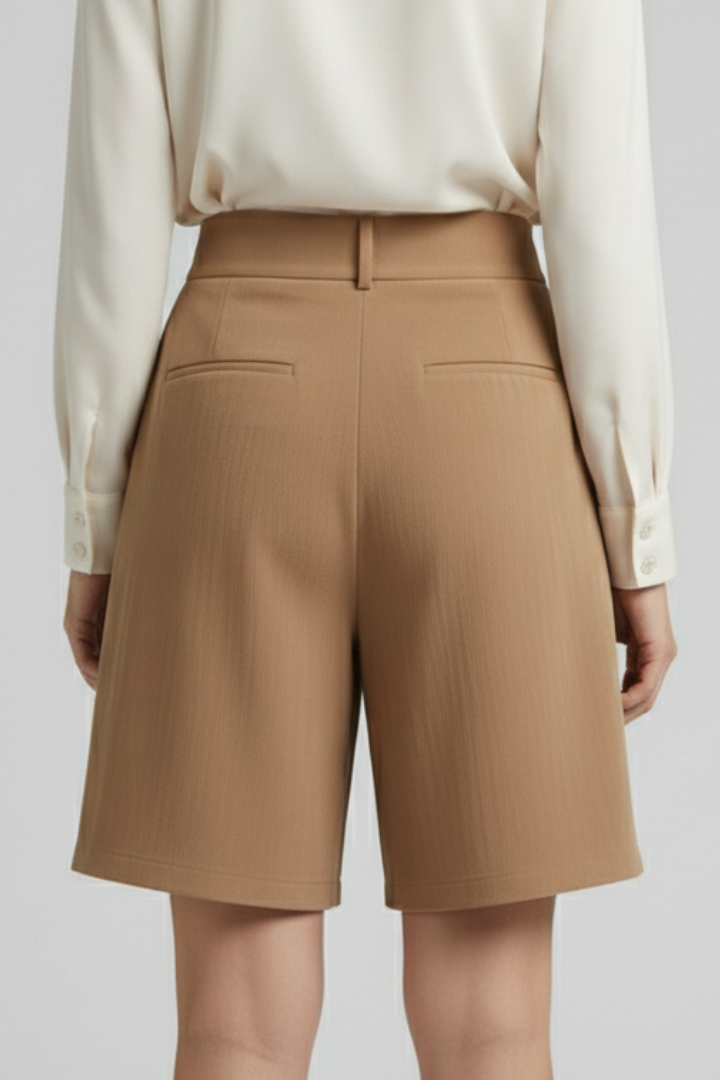 Veldoure | Women's High Waist Pleated Tailored Shorts - Camel - Image 5
