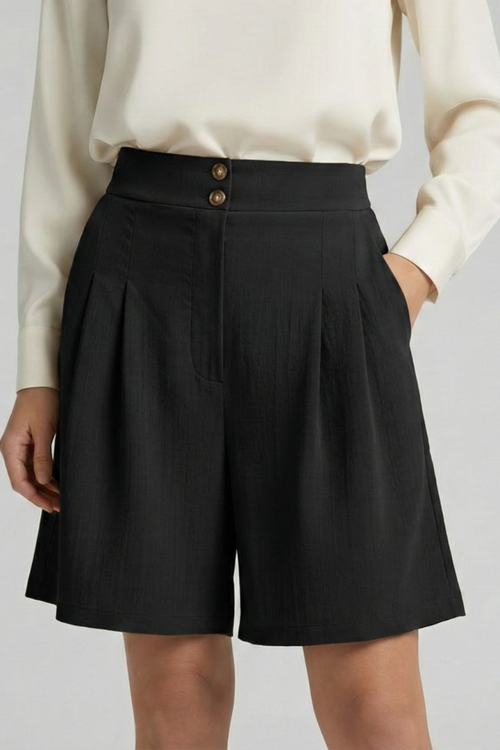 Veldoure | Women's High Waist Pleated Tailored Shorts - Camel - Image 7