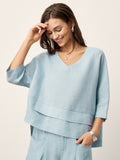 Veldourne | Women's Linen Top V-Neck Relaxed Blouse - Light Blue - Image 1