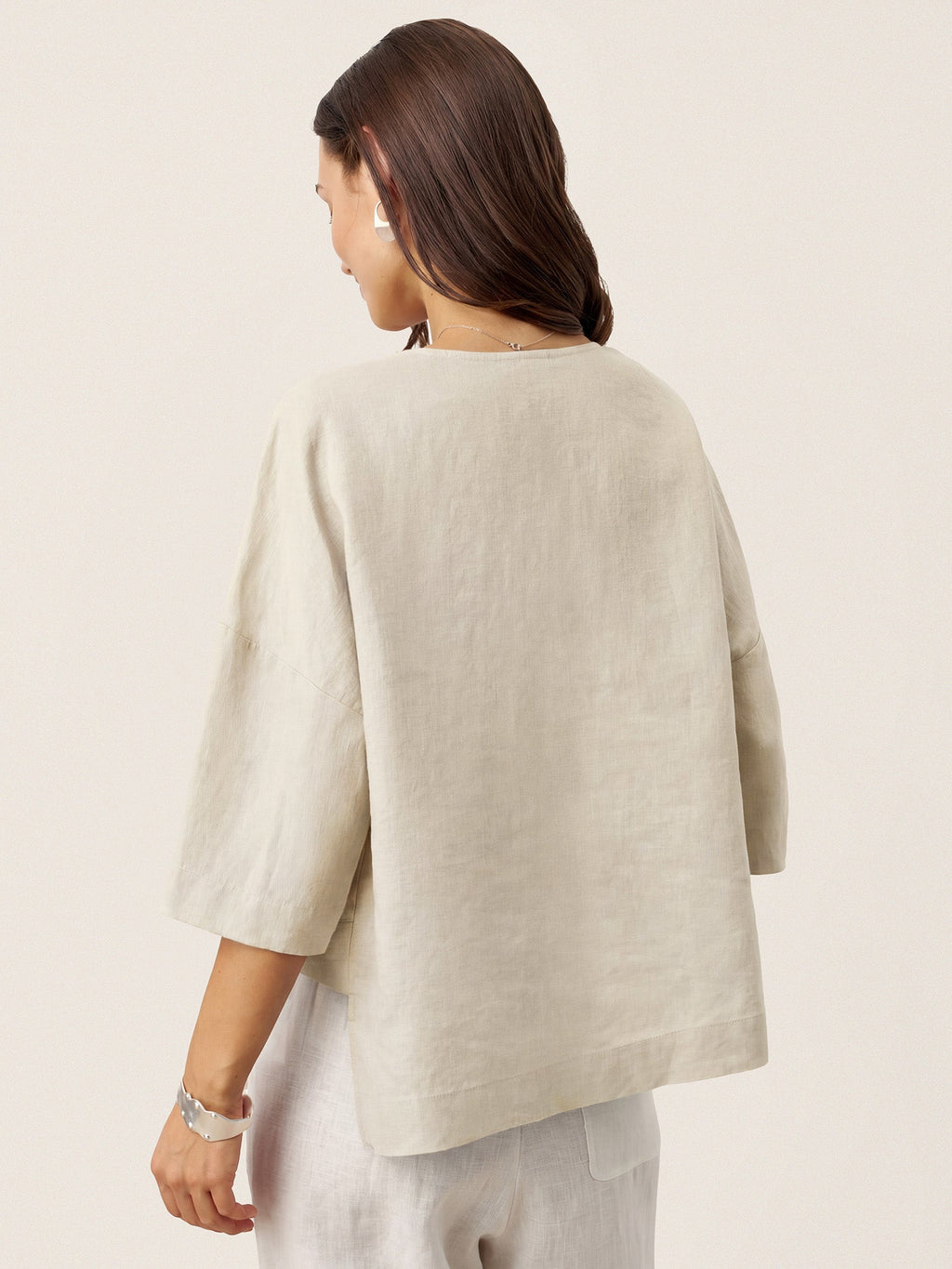 Veldourne | Women's Linen Top V-Neck Relaxed Blouse - Light Blue - Image 14