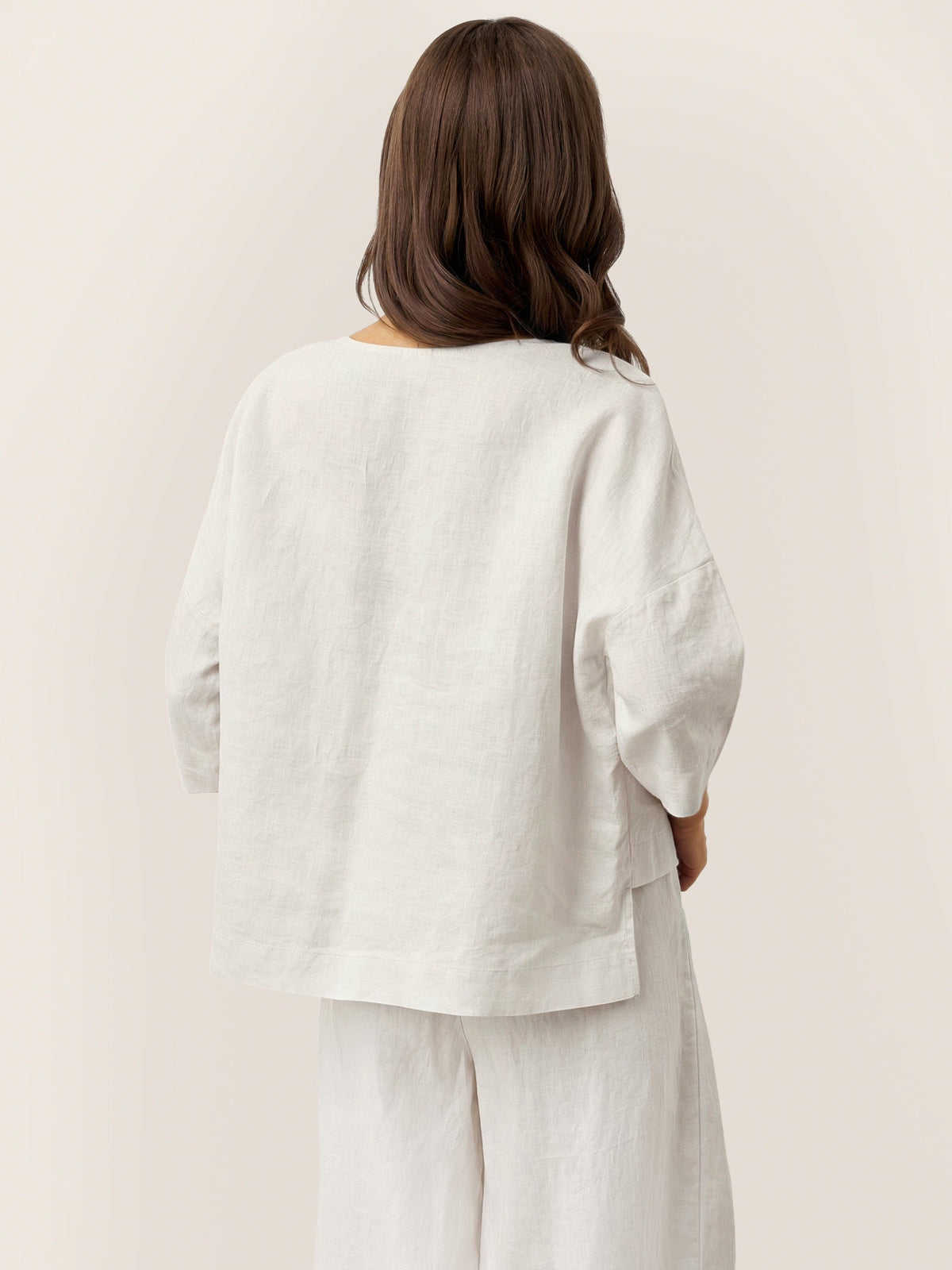 Veldourne | Women's Linen Top V-Neck Relaxed Blouse - Light Blue - Image 18