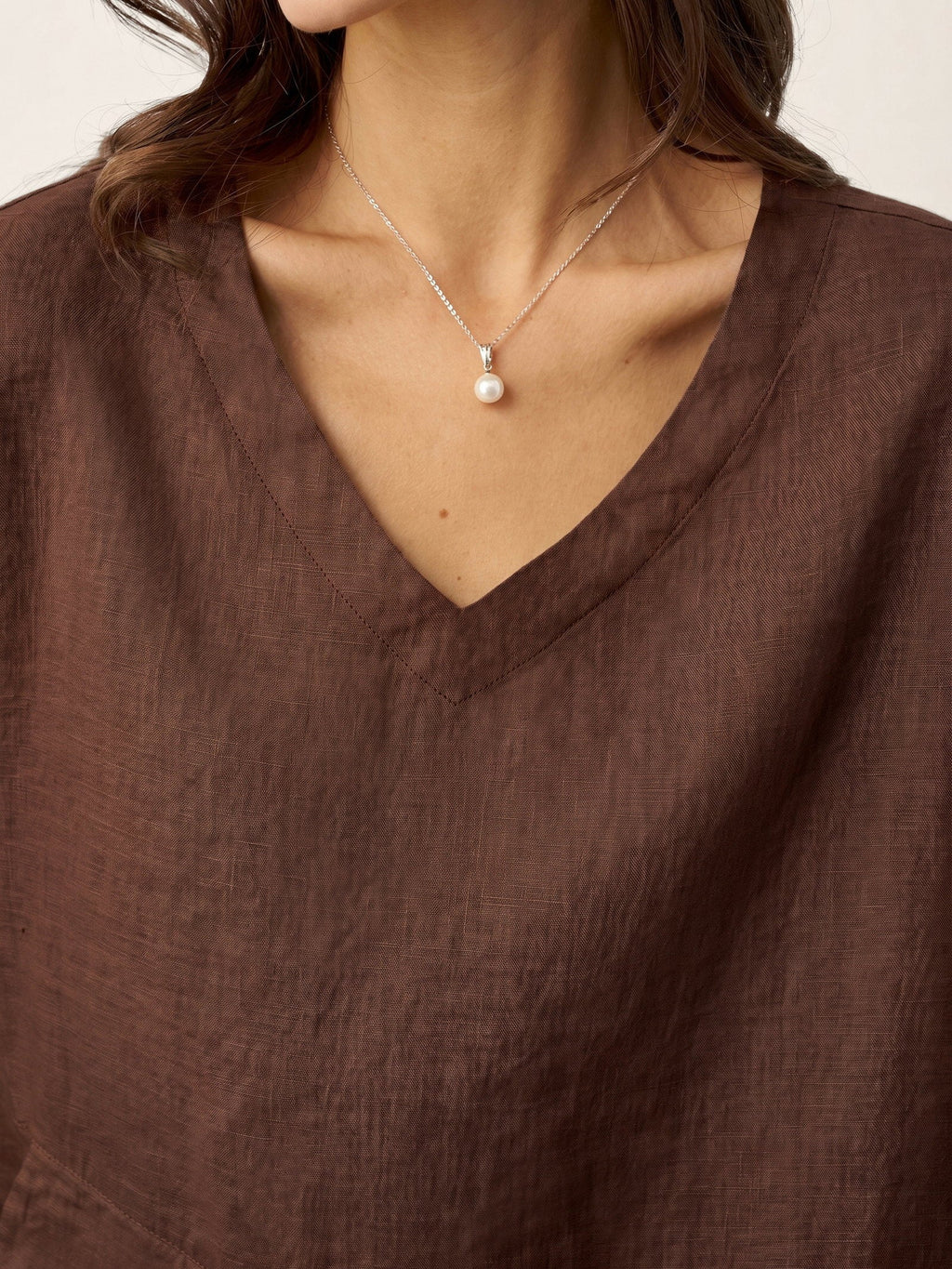 Veldourne | Women's Linen Top V-Neck Relaxed Blouse - Light Blue - Image 26