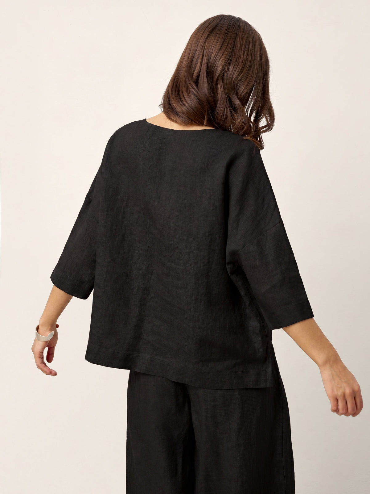 Veldourne | Women's Linen Top V-Neck Relaxed Blouse - Light Blue - Image 36