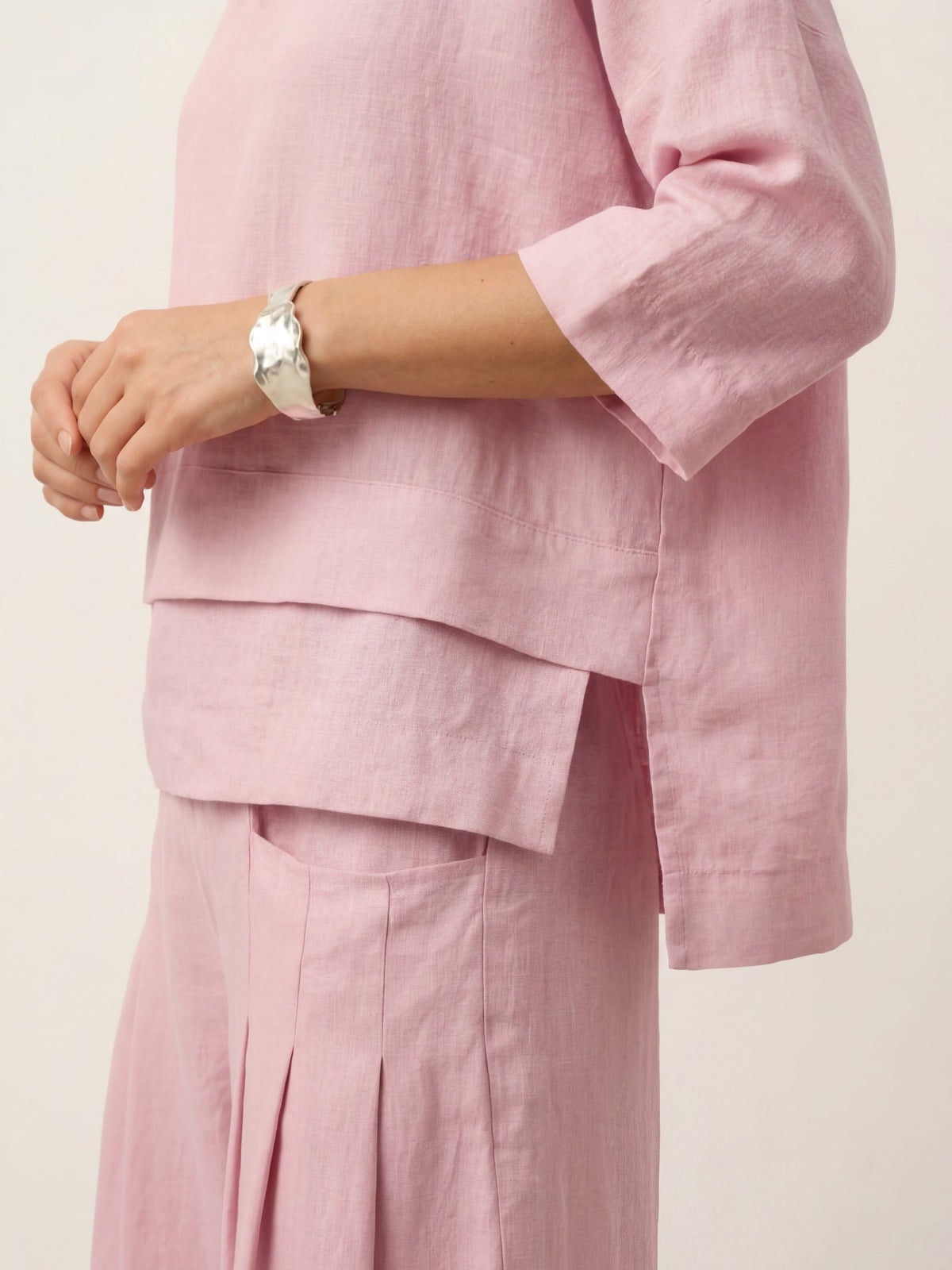Veldourne | Women's Linen Top V-Neck Relaxed Blouse - Light Blue - Image 42