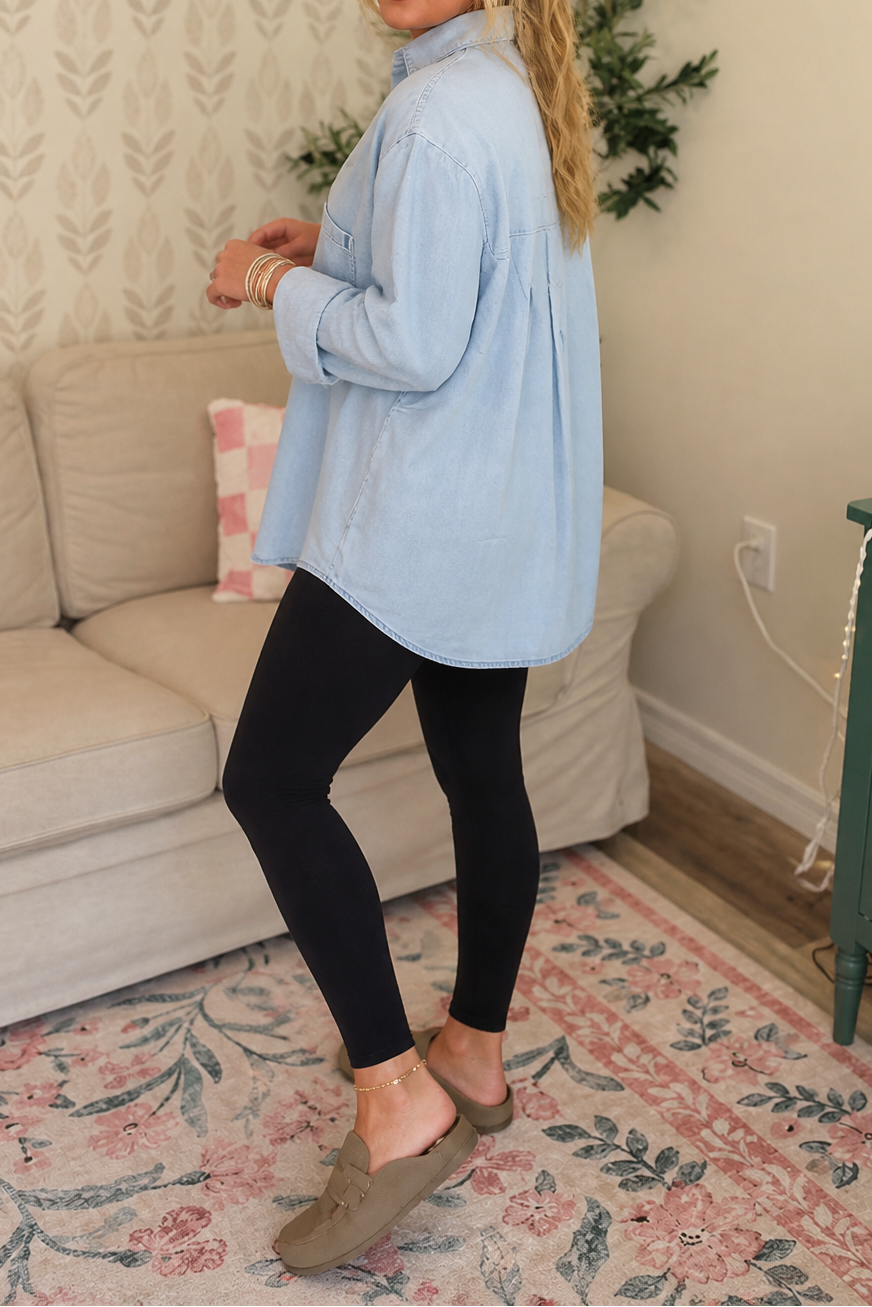 Veldourne | Women's Oversized Denim Shirt Tunic Top - Light Blue - Image 11