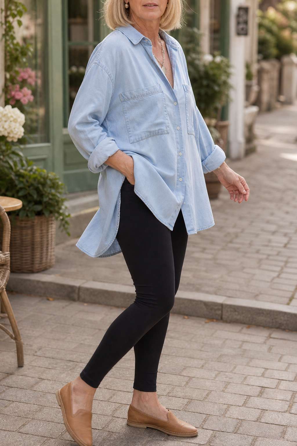 Veldourne | Women's Oversized Denim Shirt Tunic Top - Light Blue - Image 4