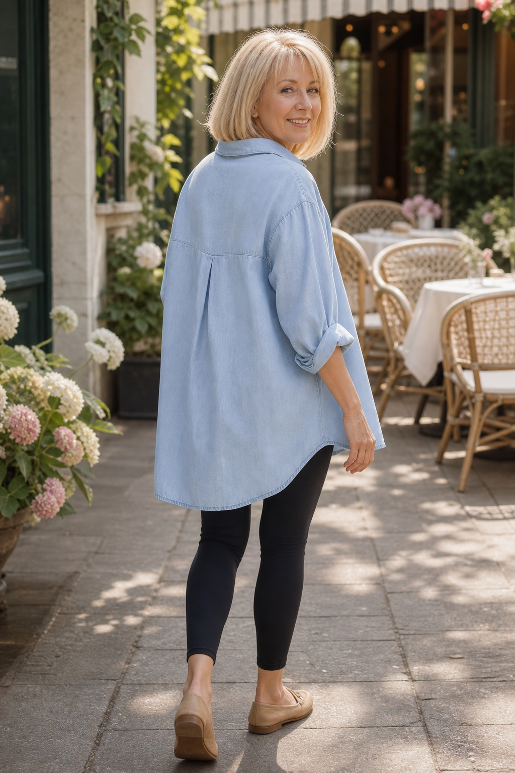 Veldourne | Women's Oversized Denim Shirt Tunic Top - Light Blue - Image 5
