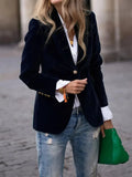 Veldowyn | Women's Velvet Tailored Blazer - Navy - Image 1