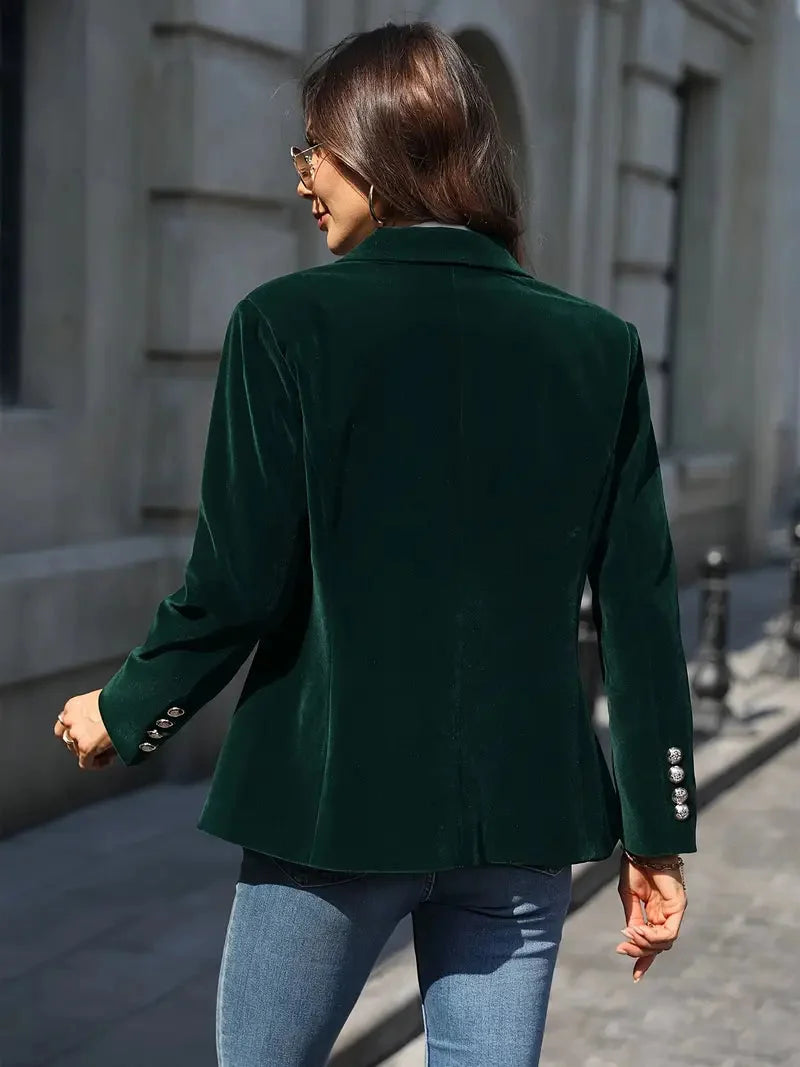 Veldowyn | Women's Velvet Tailored Blazer - Navy - Image 12