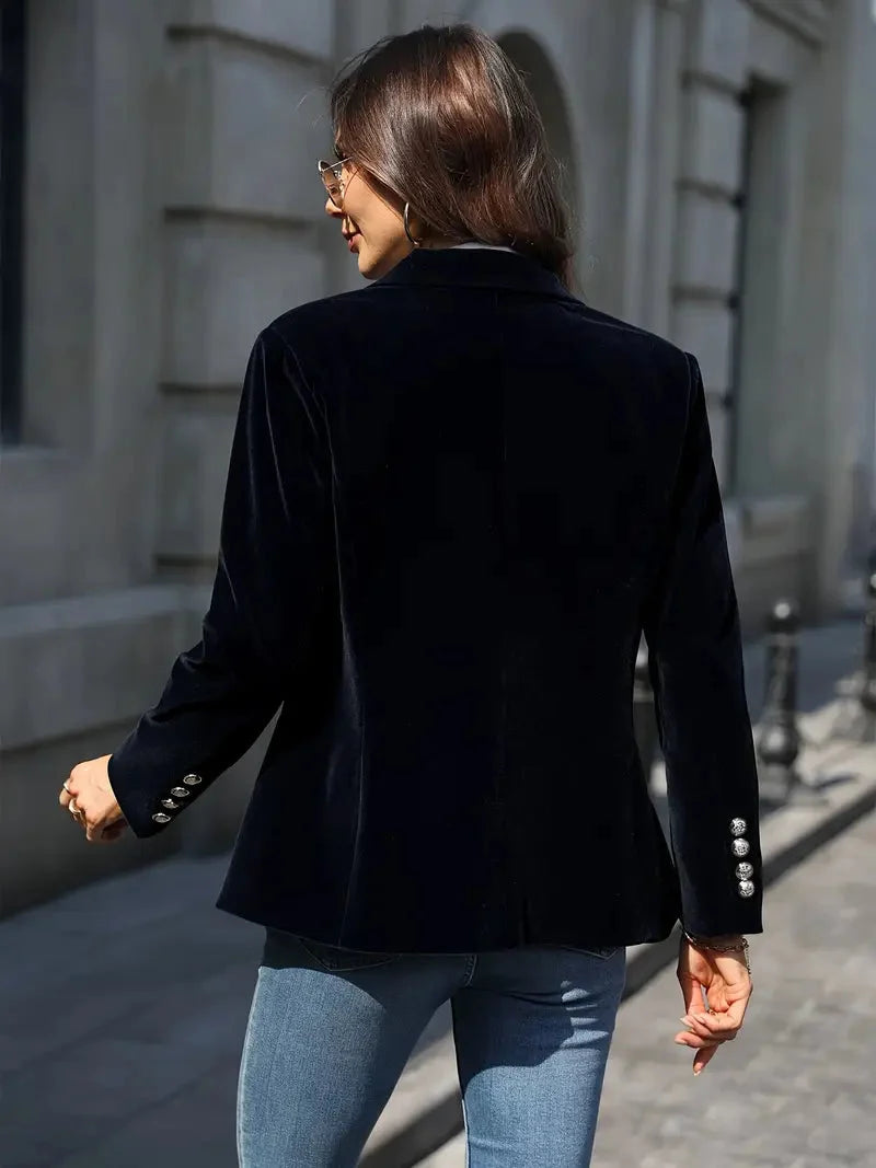 Veldowyn | Women's Velvet Tailored Blazer - Navy - Image 2