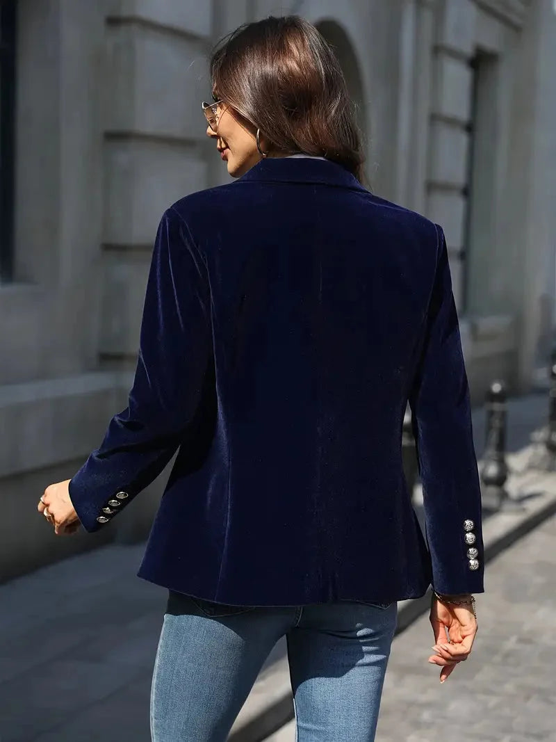 Veldowyn | Women's Velvet Tailored Blazer - Navy - Image 7