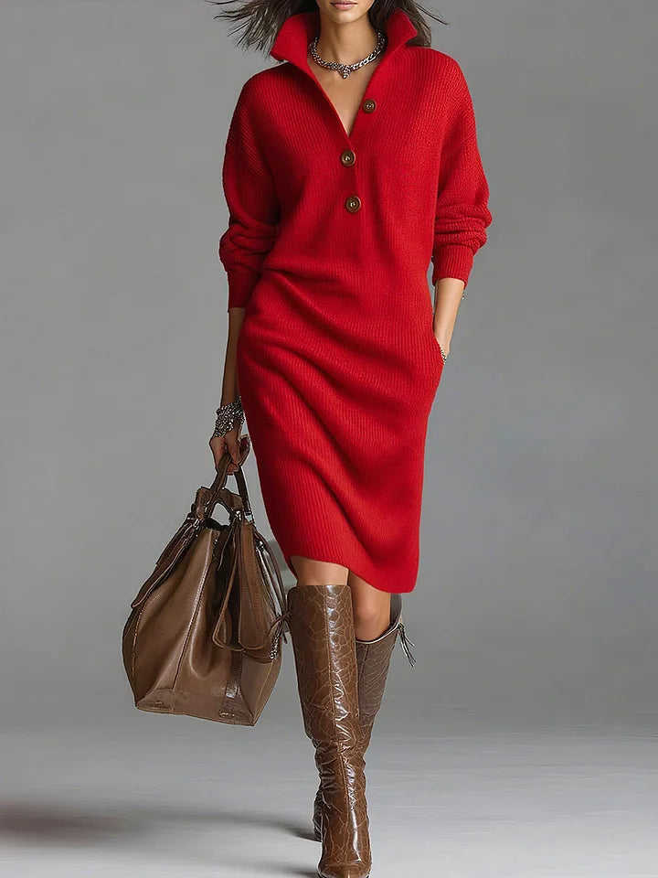 Velindra | Women's Ribbed Knit Midi Sweater Dress - Image 2