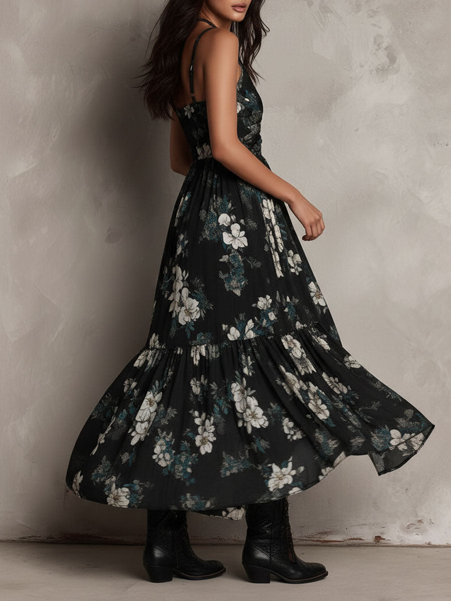Vellara | Women's Floral Cocktail Dress High-Low Maxi - Black - Image 5
