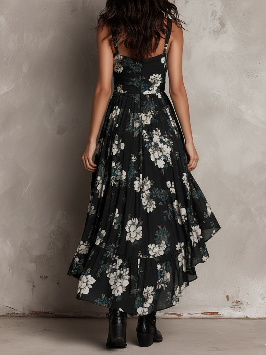 Vellara | Women's Floral Cocktail Dress High-Low Maxi - Black - Image 6