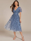 Vellara | Women's Midi Dress Sequin Leaf Tulle - Image 1