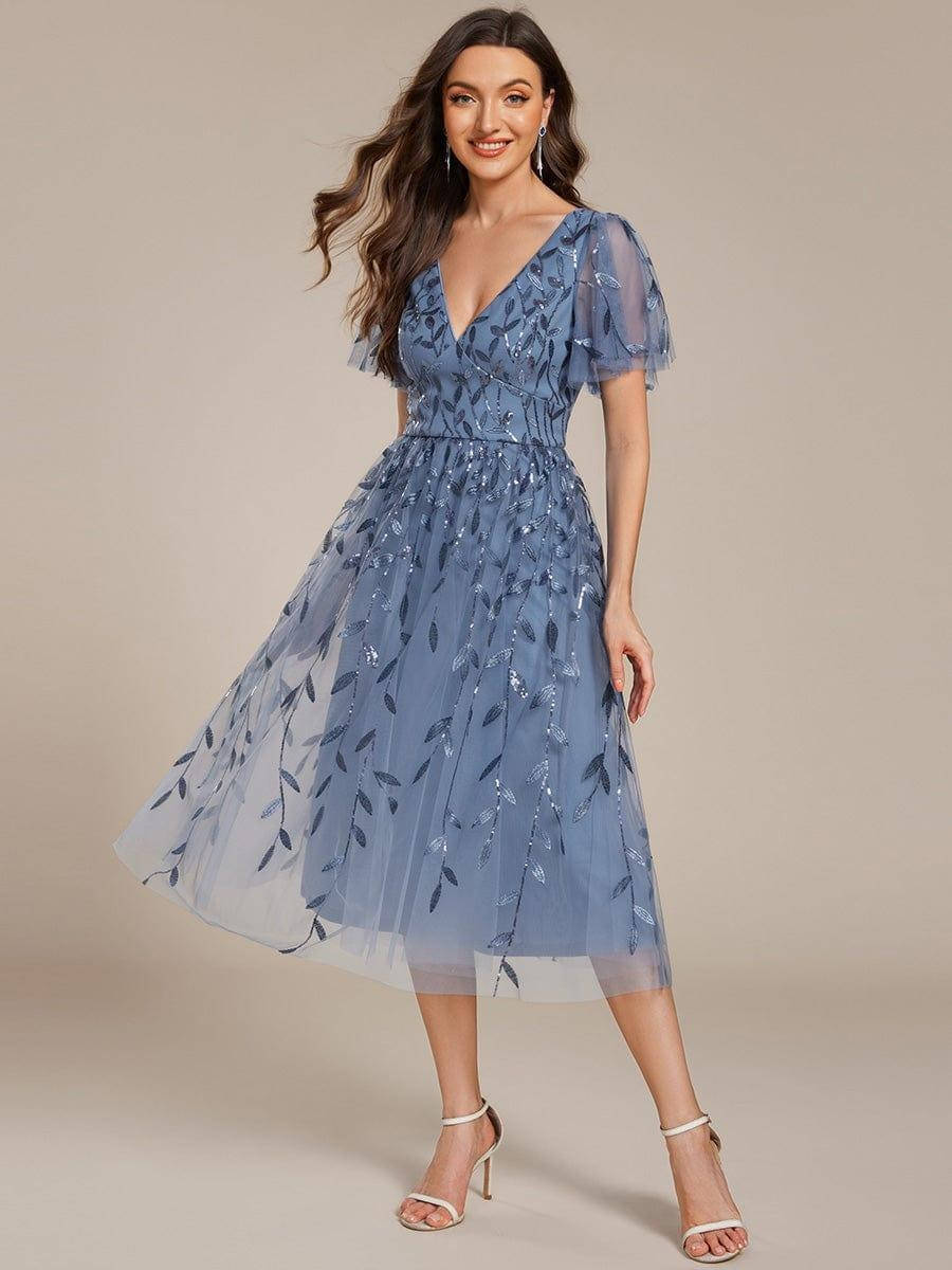 Vellara | Women's Midi Dress Sequin Leaf Tulle - Image 1