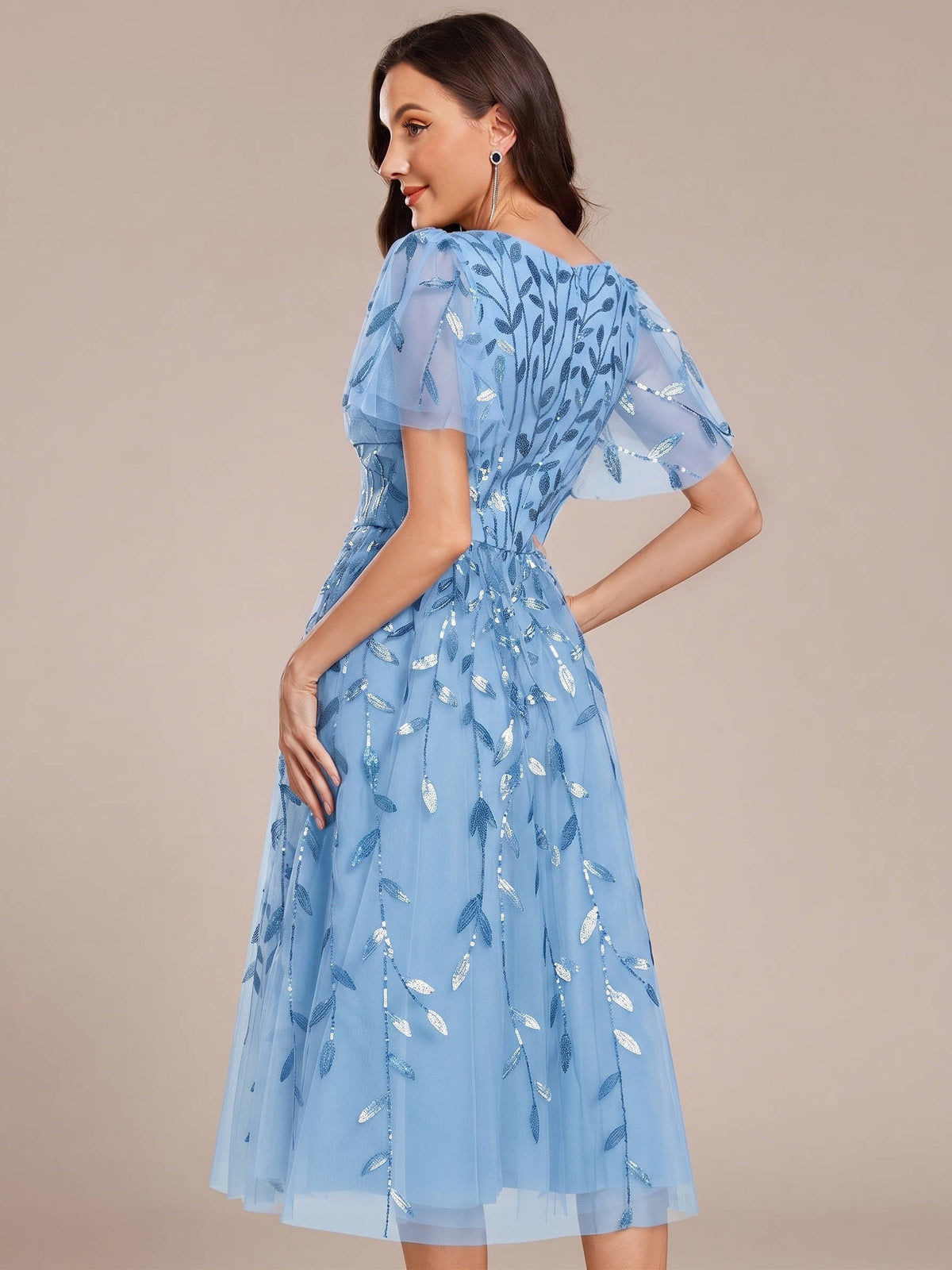 Vellara | Women's Midi Dress Sequin Leaf Tulle - Image 10