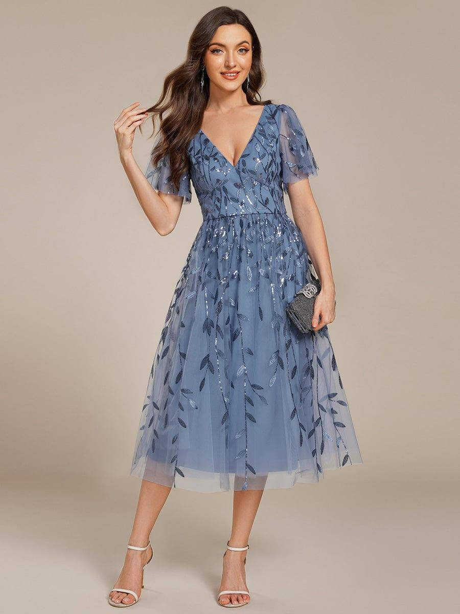 Vellara | Women's Midi Dress Sequin Leaf Tulle - Image 2