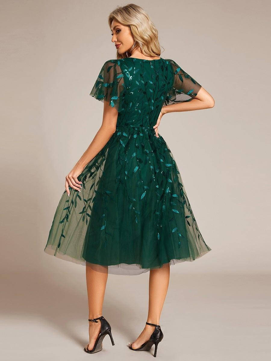 Vellara | Women's Midi Dress Sequin Leaf Tulle - Image 4