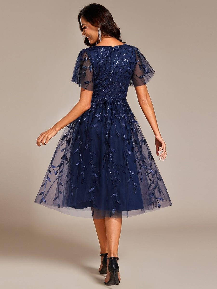 Vellara | Women's Midi Dress Sequin Leaf Tulle - Image 6