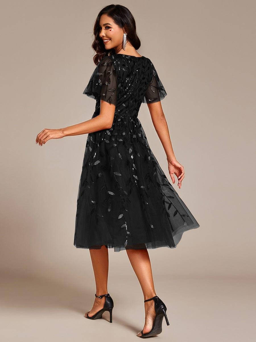Vellara | Women's Midi Dress Sequin Leaf Tulle - Image 8