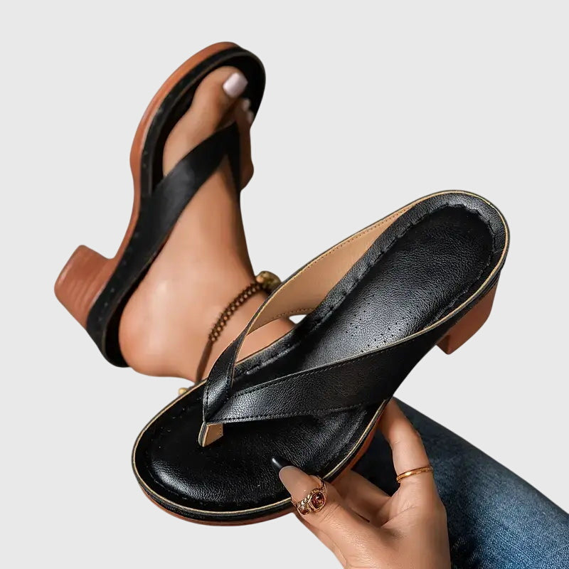 Velmara | Women's Platform Thong Block Heel Sandals - Gold - Image 5